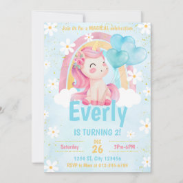 Magical Pastel Unicorn Rainbow Birthday Einladung