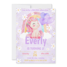 Magical Pastel Unicorn Rainbow Birthday Einladung