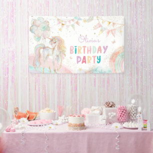 Magical Pastel Unicorn Rainbow Birthday Party Banner
