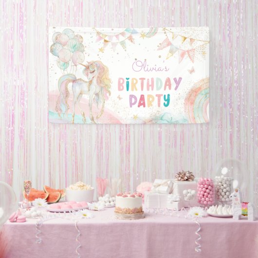 Magical Pastel Unicorn Rainbow Birthday Party Banner (Party)