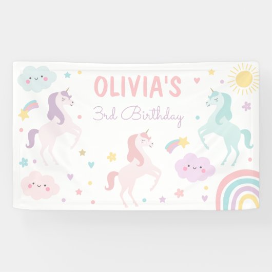 Magical Pastel Unicorn Rainbow Birthday Party Banner (Horizontal)