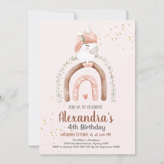 Magical Pastel Unicorn Rainbow Birthday Party Einladung (Vorderseite)