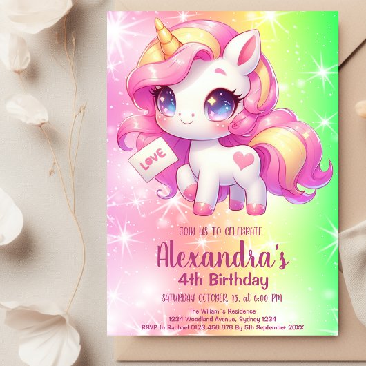 Magical Pastel Unicorn Rainbow Birthday Party Einladung