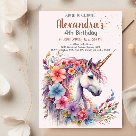 Magical Pastel Unicorn Rainbow Birthday Party Einladung