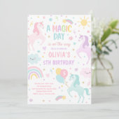 Magical Pastel Unicorn Rainbow Birthday Party Einladung (Stehend Vorderseite)