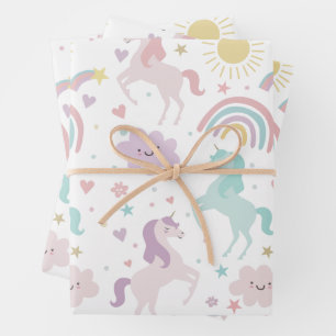 Magical Pastel Unicorn Rainbow Birthday Party Geschenkpapier Set