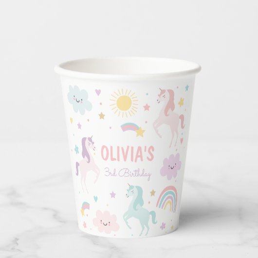 Magical Pastel Unicorn Rainbow Birthday Party Pappbecher (Vorderseite)