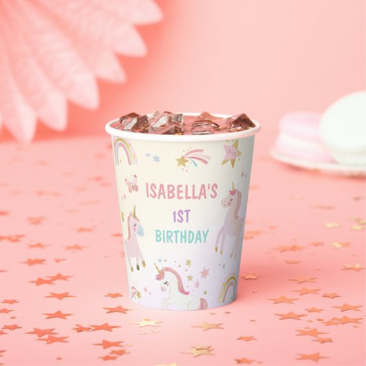 Magical Pastel Unicorn Rainbow Birthday Party Pappbecher (Insitu)