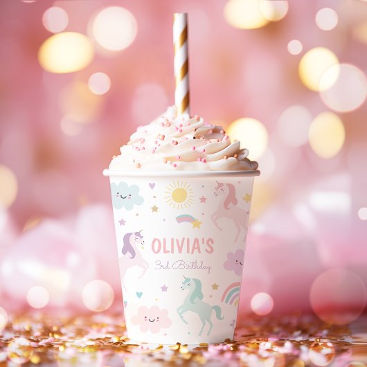 Magical Pastel Unicorn Rainbow Birthday Party Pappbecher