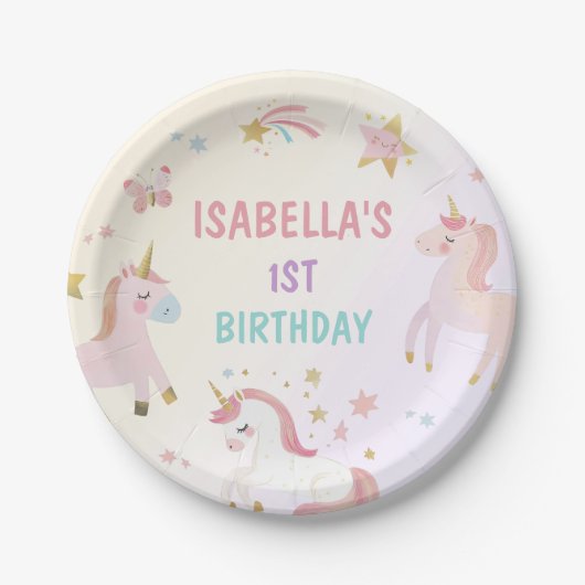 Magical Pastel Unicorn Rainbow Birthday Party Pappteller (Vorderseite)