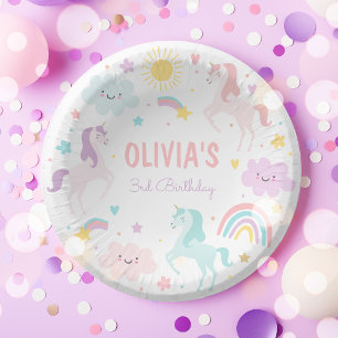 Magical Pastel Unicorn Rainbow Birthday Party Pappteller