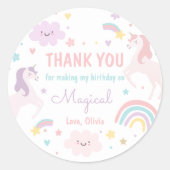 Magical Pastel Unicorn Rainbow Birthday Party Runder Aufkleber (Vorderseite)