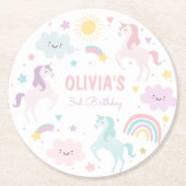 Magical Pastel Unicorn Rainbow Birthday Party Runder Pappuntersetzer (Vorderseite)