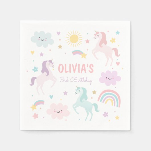 Magical Pastel Unicorn Rainbow Birthday Party Serviette (Vorderseite)