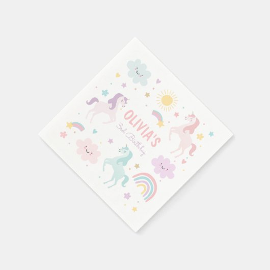 Magical Pastel Unicorn Rainbow Birthday Party Serviette (Ecke)