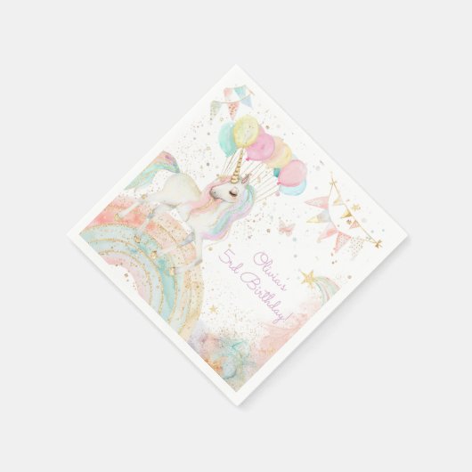 Magical Pastel Unicorn Rainbow Birthday Party Serviette (Ecke)