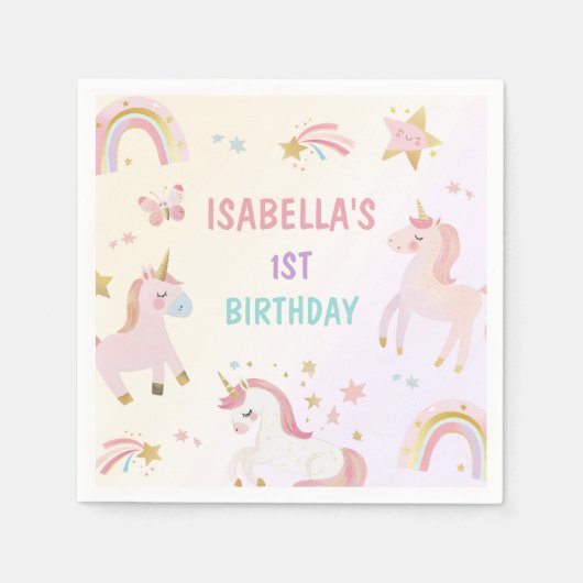 Magical Pastel Unicorn Rainbow Birthday Party Serviette (Vorderseite)