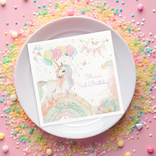 Magical Pastel Unicorn Rainbow Birthday Party Serviette