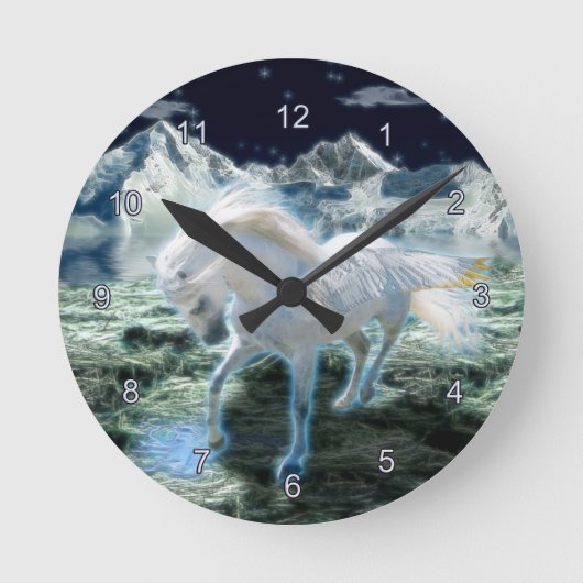 Magical Pegasus Fantasy Art Wall Clock Runde Wanduhr (Vorderseite)
