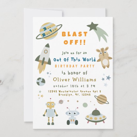 Magical Personalized Space Birthday Party Invite Einladung (Vorderseite)