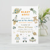 Magical Personalized Space Birthday Party Invite Einladung (Stehend Vorderseite)