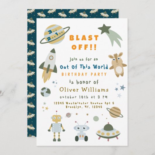 Magical Personalized Space Birthday Party Invite Einladung (Vorne/Hinten)
