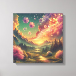 Magical Petal Sky Over Sunset Mountains Canvas Leinwanddruck