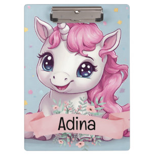 Magical Pink Baby Unicorn Stars Individuelle Name Klemmbrett