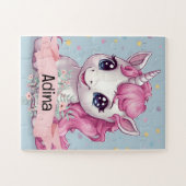 Magical Pink Baby Unicorn Stars Individuelle Name Puzzle (Horizontal)