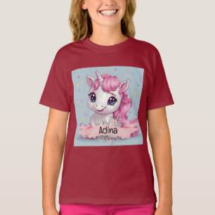 Magical Pink Baby Unicorn Stars Individuelle Name T-Shirt