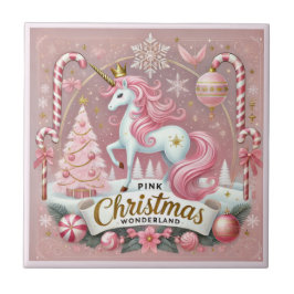 Magical Pink Christmas Wonderland Unicorn Fliese