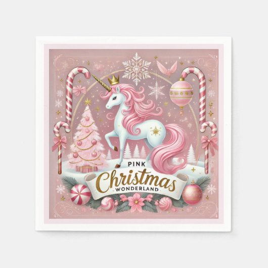 Magical Pink Christmas Wonderland Unicorn Serviette (Vorderseite)
