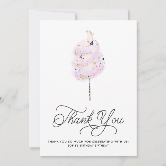 Magical Pink Cotton Candy und Glitzer Vielen Dank Einladung (Vorderseite)