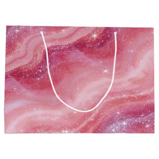 Magical Pink Galaxy Sparkle & Marble Texture Große Geschenktüte (Rückseite)