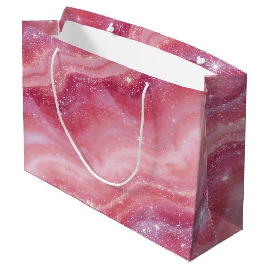 Magical Pink Galaxy Sparkle & Marble Texture Große Geschenktüte (Rückseite Schrägansicht)