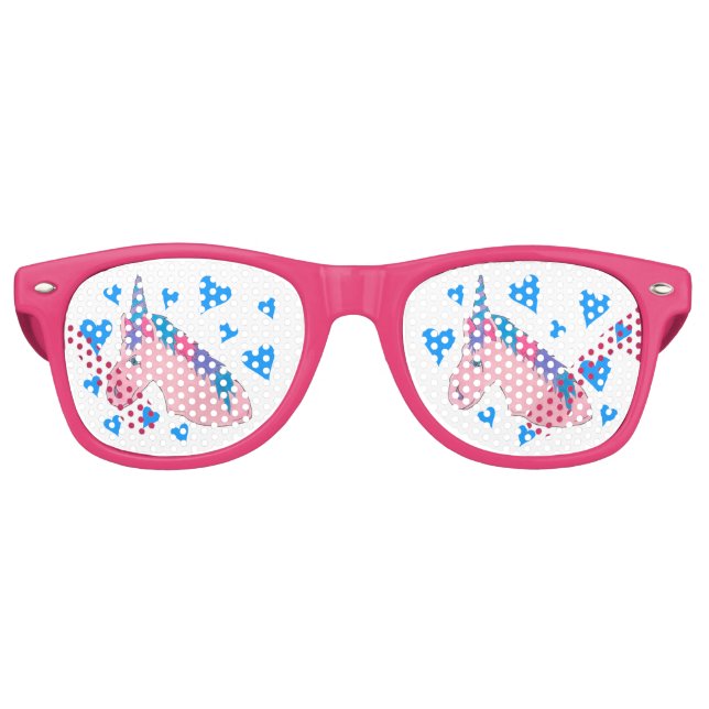 Magical Pink Lila Blue Heart Unicorn Märchen Partybrille (Vorderseite)