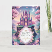 Magical Pink Princess Castle Birthday Karte (Vorderseite)