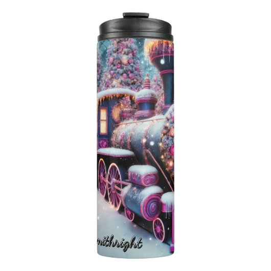 Magical Pink Purple Christmas Train Wonderland Thermosbecher (Vorderseite)