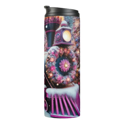 Magical Pink Purple Christmas Train Wonderland Thermosbecher (Nach rechts gedreht)