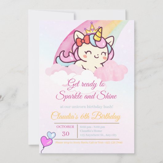 Magical Pink Unicorn Birthday Card for Girls Dankeskarte (Vorderseite)