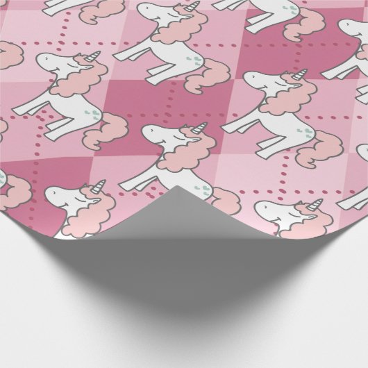 Magical Plaid Pink Unicorn Christmas Geschenkpapier (Ecke)