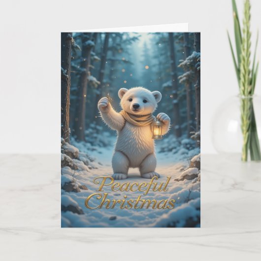 Magical Polar Bear with Lantern Cozy Winter Karte (Vorderseite)
