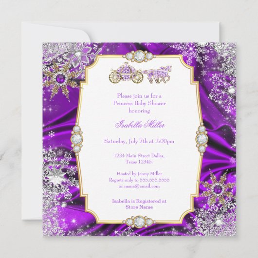 Magical Princess Girl Baby Dusche Lila Brünett Einladung (Rückseite)