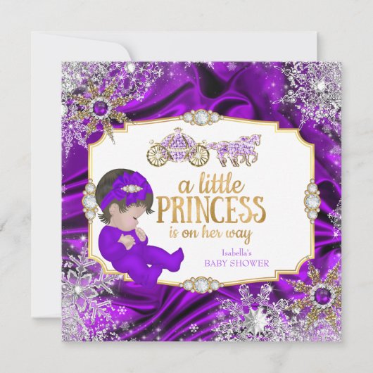 Magical Princess Girl Baby Dusche Lila Brünett Einladung (Vorderseite)