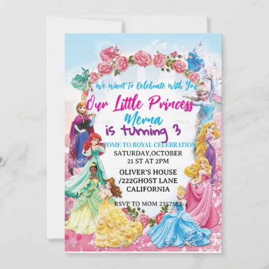 Magical Princess Theme Birthday Invite  Einladung (Vorderseite)