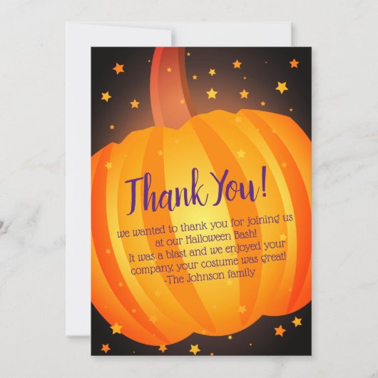 Magical Pumpkin Bash Party Flat Danke Karte (Vorderseite)