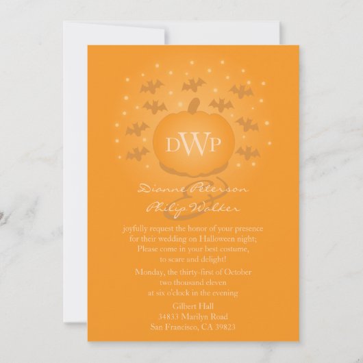 Magical Pumpkin Monogram Wedding Einladung (Vorderseite)