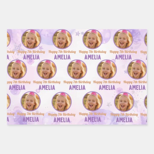 Magical Purple Photo Birthday Party  Geschenkpapier Set (Vorderseite)