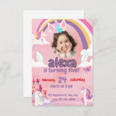 Magical Purple Unicorn 5th Custom Photo Girls Einladung (Vorne/Hinten)