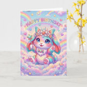Magical Rainbow Bunny Birthday Whimsical Childrens Karte (Gelbe Blume)